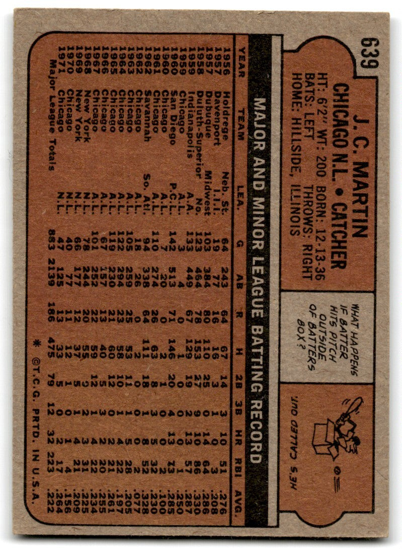 1972 Topps J.C. Martin c Chicago Cubs #639