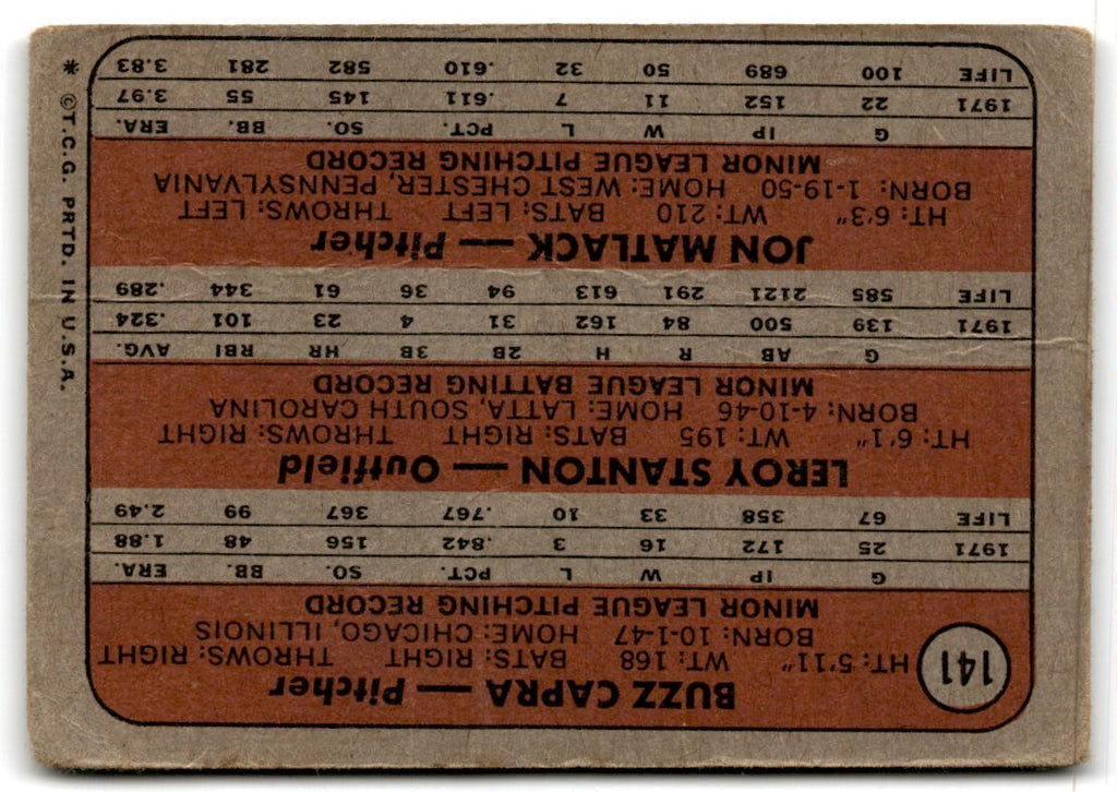 1972 Topps Mets Rookies - Buzz Capra/Leroy Stanton/Jon Matlack Rookie New York