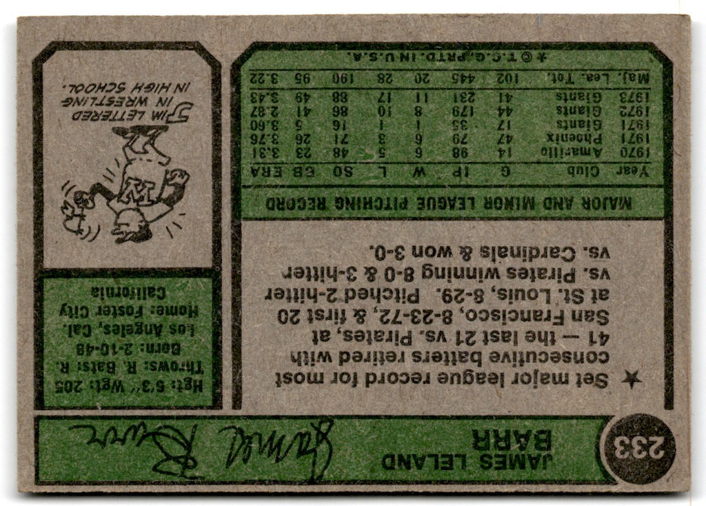 1974 Topps Jim Barr 2 San Francisco Giants #233