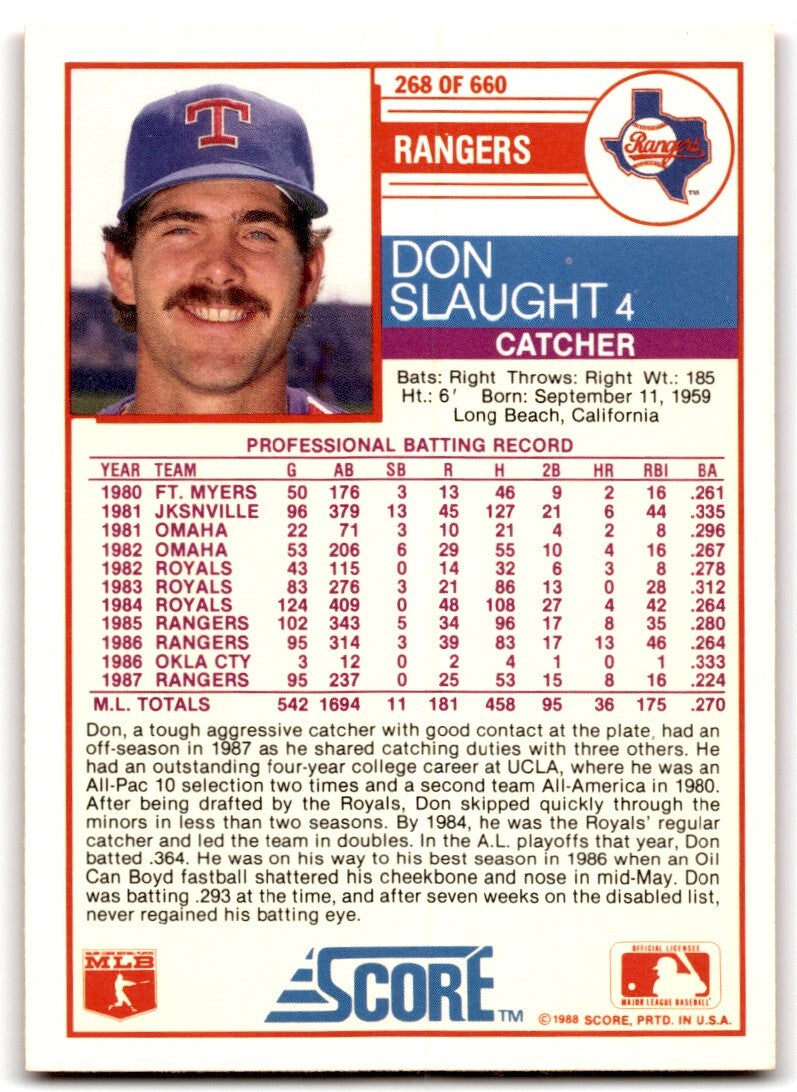 1988 Score Don Slaught c Texas Rangers #268