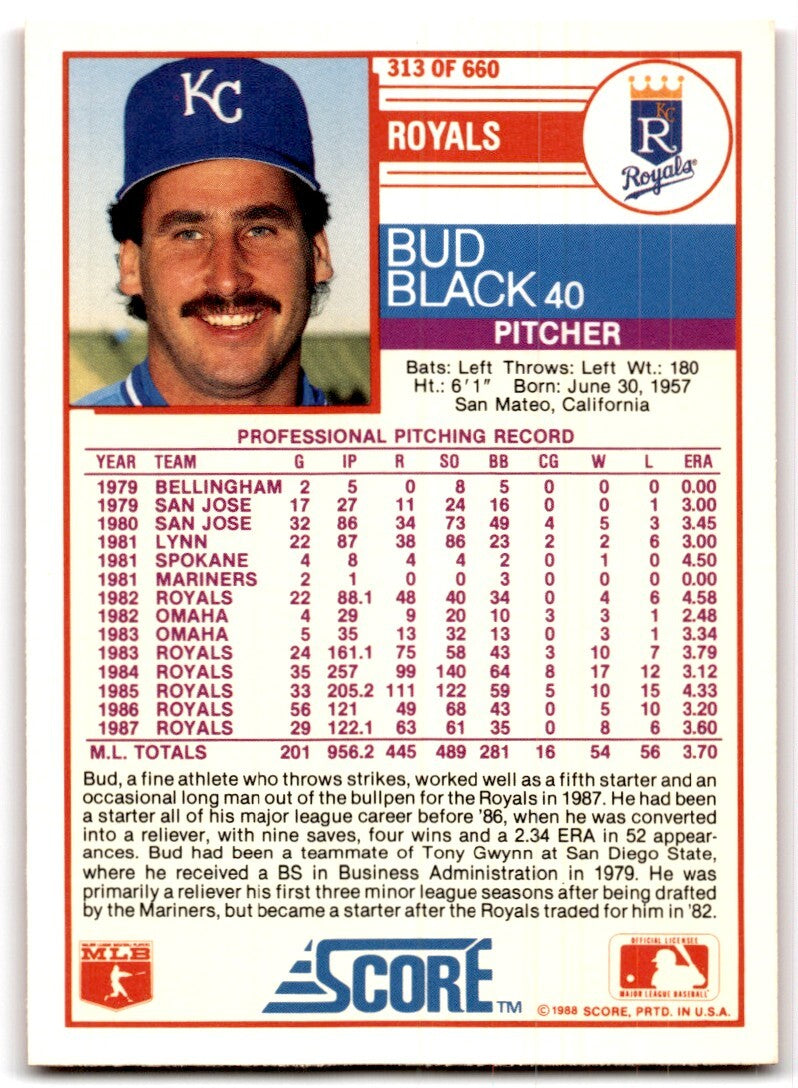 1988 Score Bud Black P Kansas City Royals #313