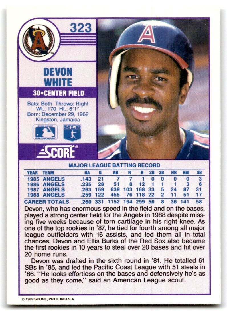 1989 Score Devon White of California Angels #323