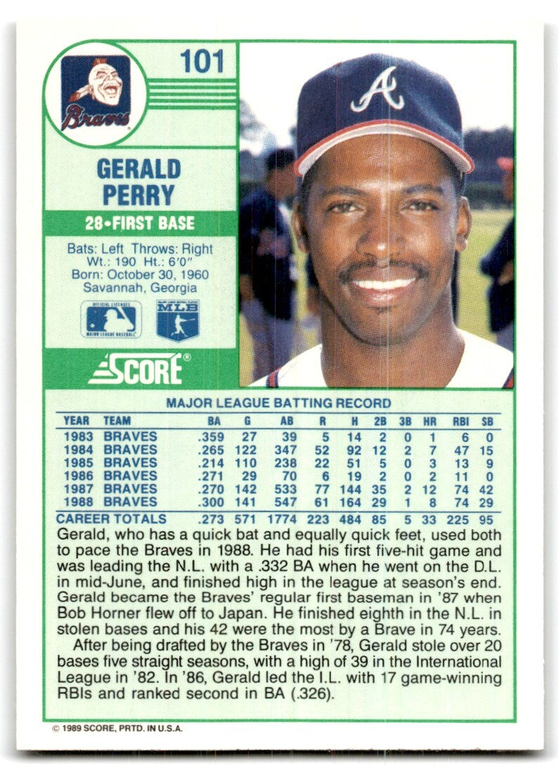 1989 Score Gerald Perry 1b Atlanta Braves #101