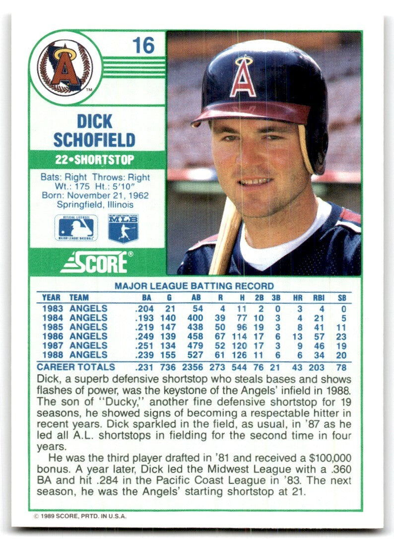 1989 Score Dick Schofield California Angels #16