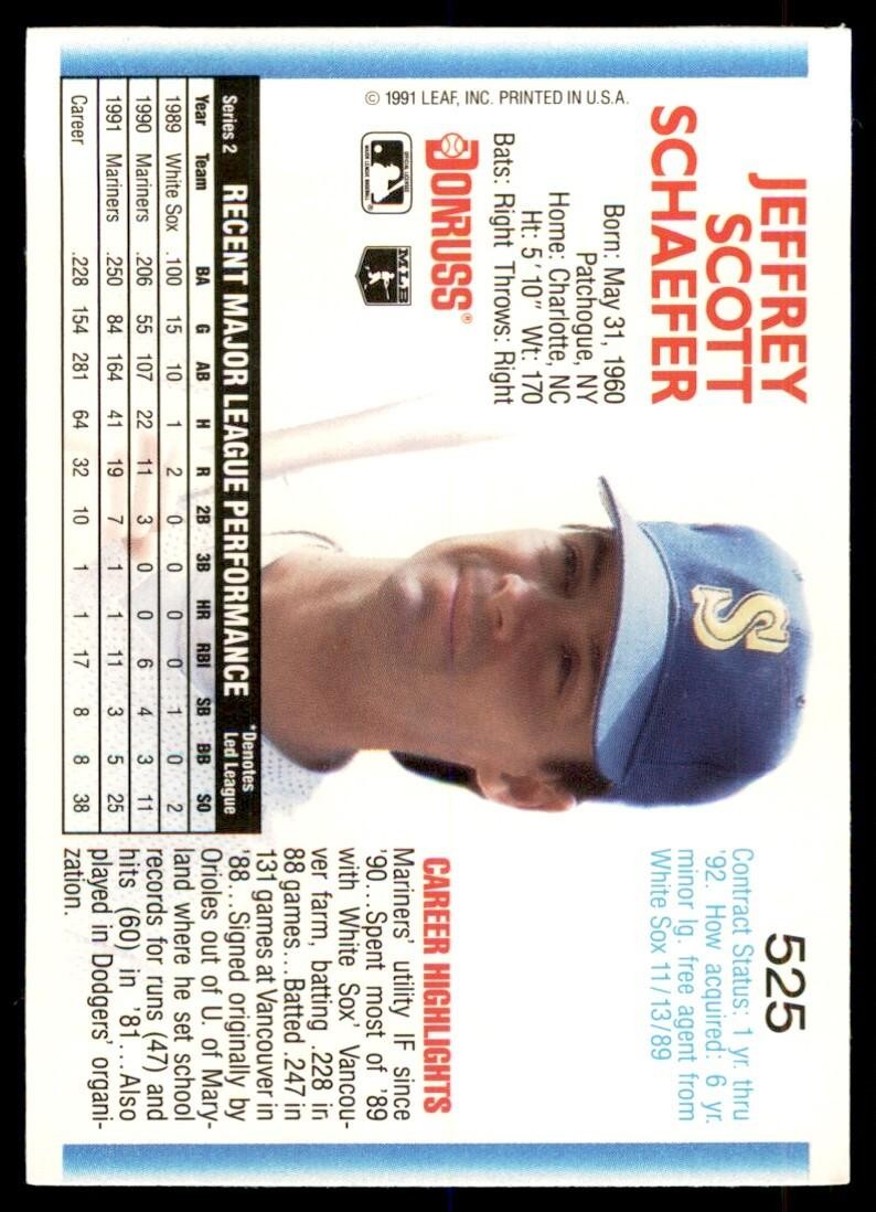 1992 Donruss Jeff Schaefer Seattle Mariners #525