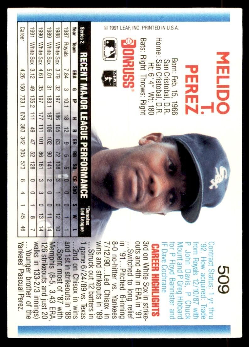 1992 Donruss Melido Perez Chicago White Sox #509
