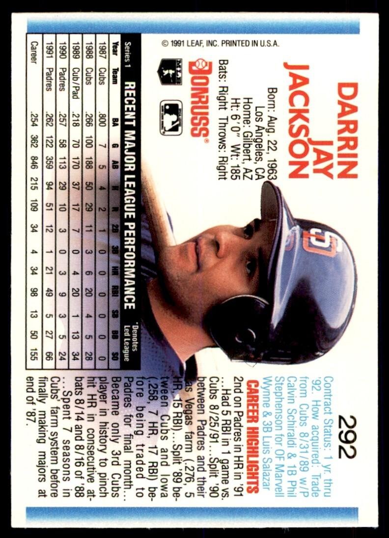 1992 Donruss Darrin Jackson San Diego Padres #292