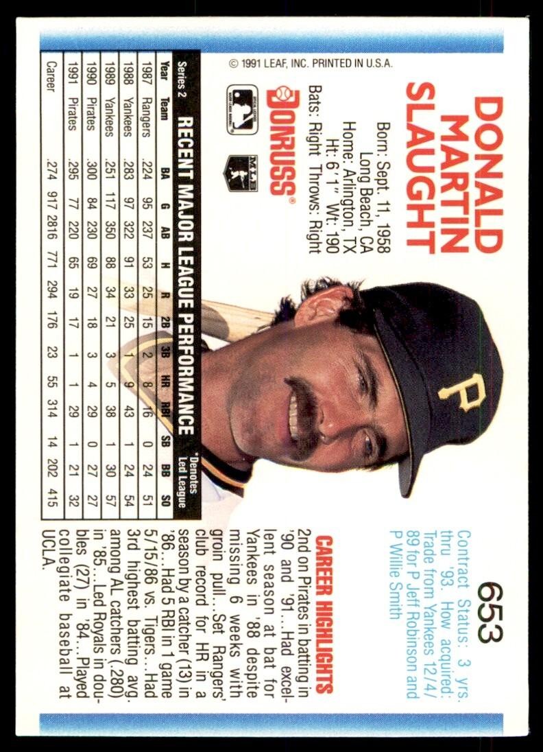 1992 Donruss Don Slaught Pittsburgh Pirates #653