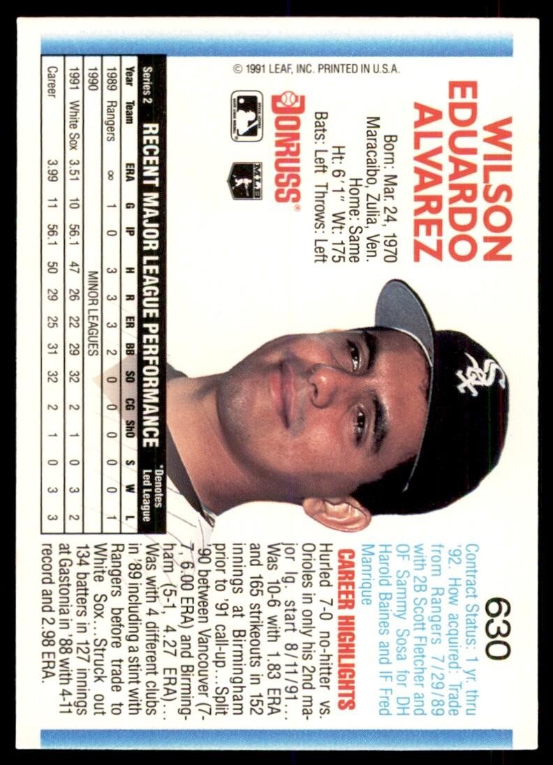 1992 Donruss Wilson Alvarez Chicago White Sox #630