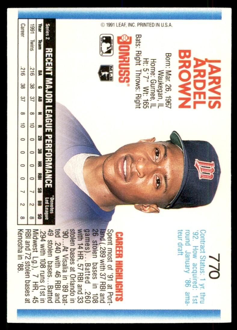 1992 Donruss Jarvis Brown Rookie Minnesota Twins #770