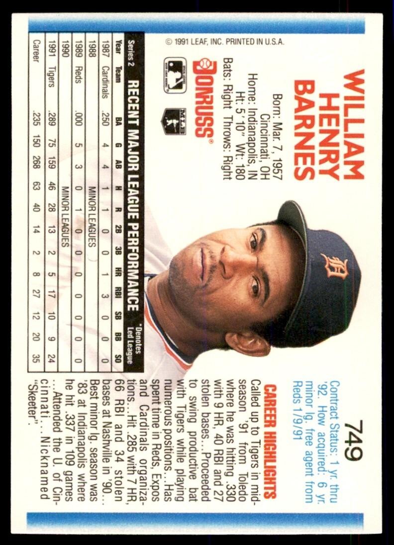 1992 Donruss Skeeter Barnes Detroit Tigers #749