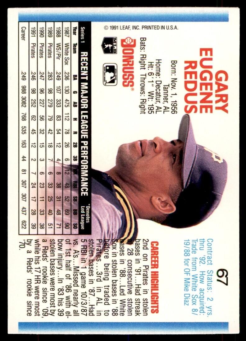 1992 Donruss Gary Redus Pittsburgh Pirates #67