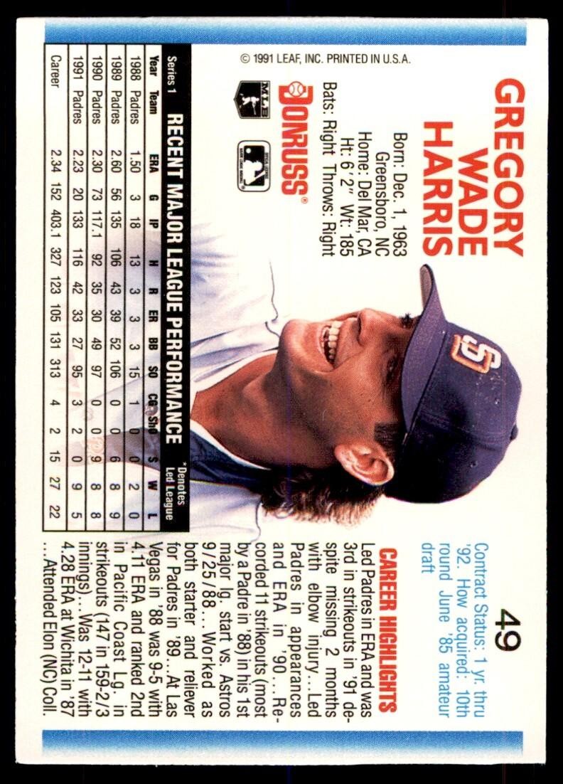 1992 Donruss Greg Harris San Diego Padres #49