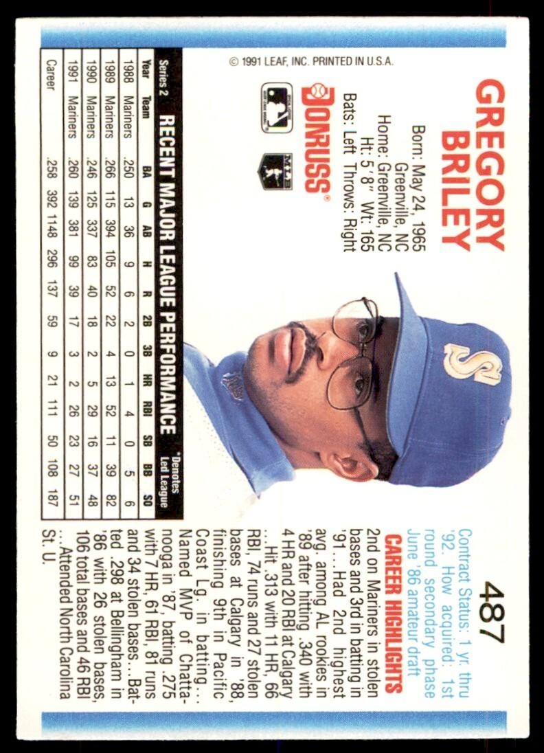 1992 Donruss Greg Briley Seattle Mariners #487