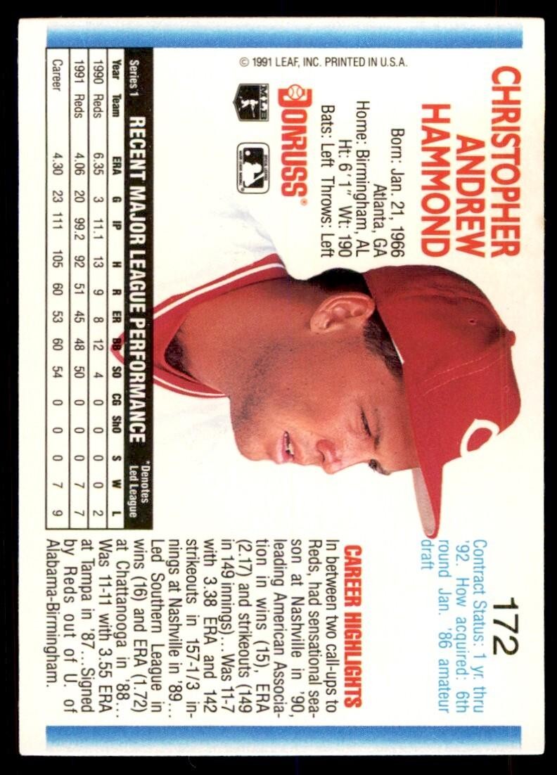1992 Donruss Chris Hammond Cincinnati Reds #172