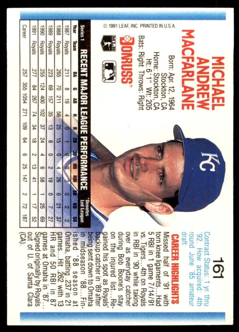 1992 Donruss Mike Macfarlane Kansas City Royals #161