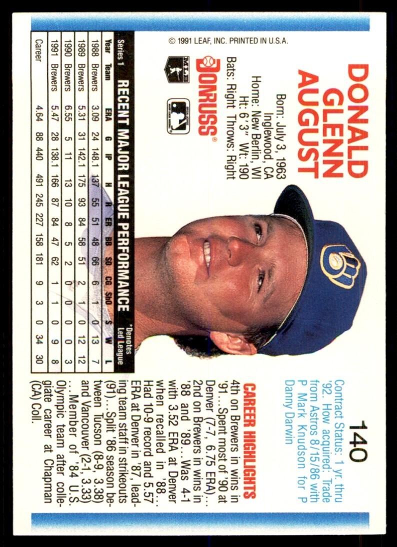 1992 Donruss Don August Milwaukee Brewers #140