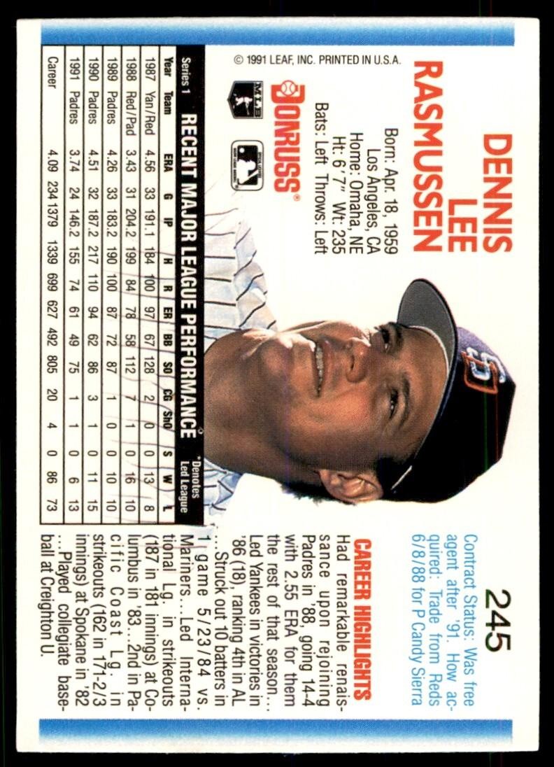 1992 Donruss Dennis Rasmussen San Diego Padres #245