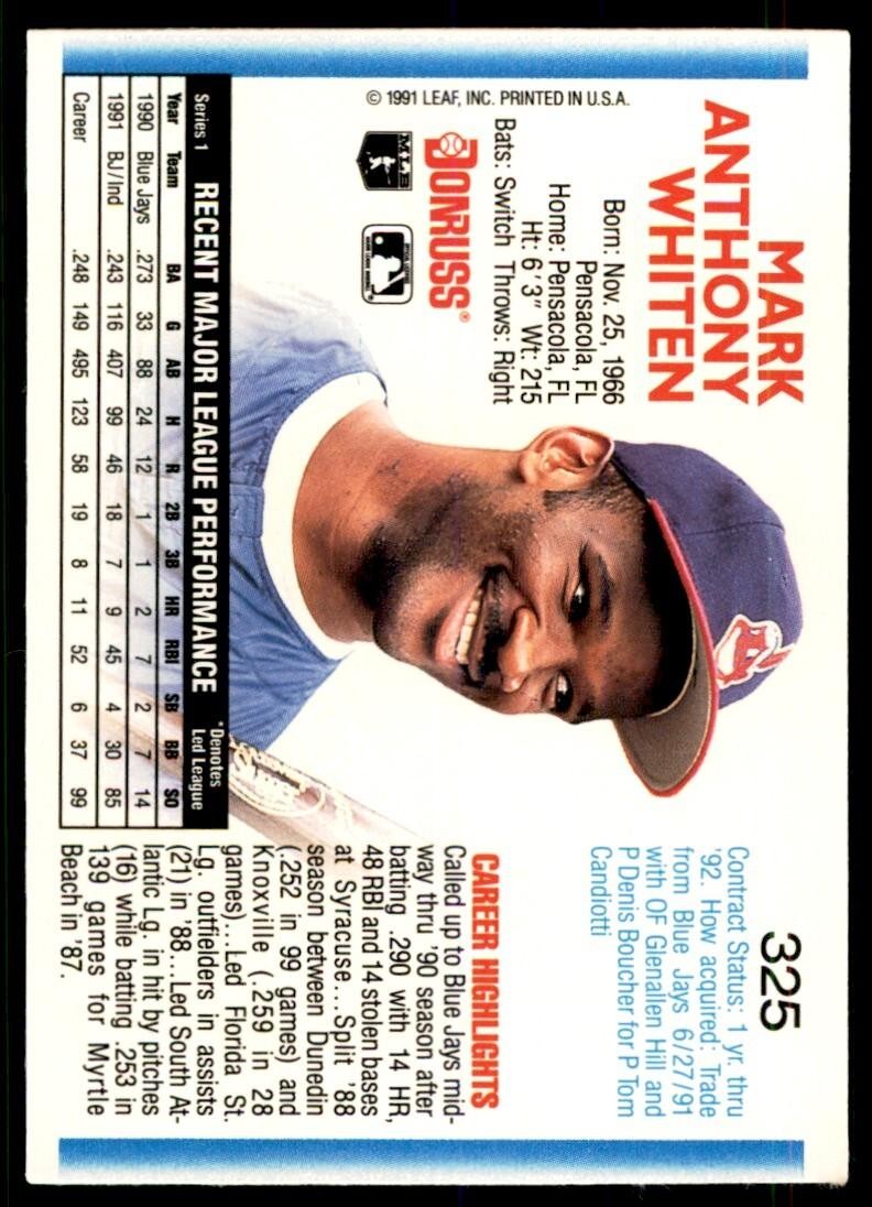 1992 Donruss Mark Whiten Cleveland Indians #325