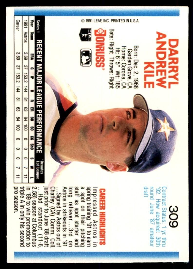 1992 Donruss Darryl Kile Houston Astros #309
