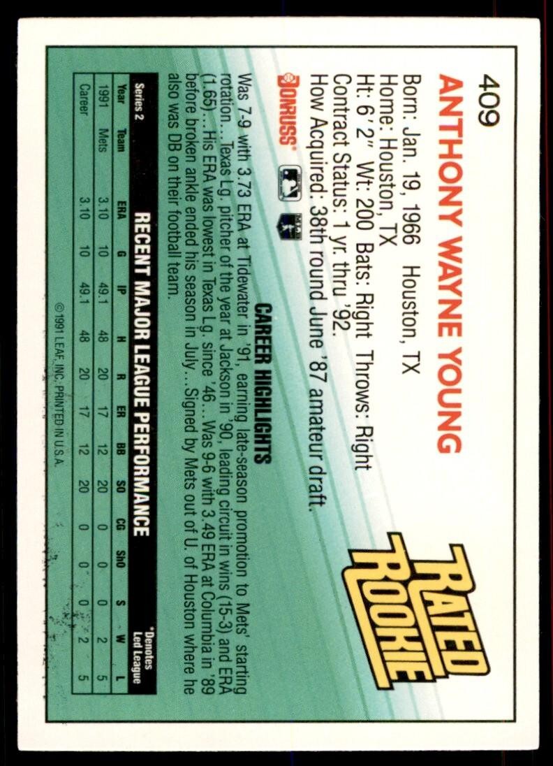 1992 Donruss Anthony Young New York Mets #409