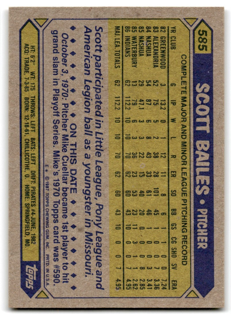 1987 Topps Scott Bailes Rookie b Cleveland Indians #585