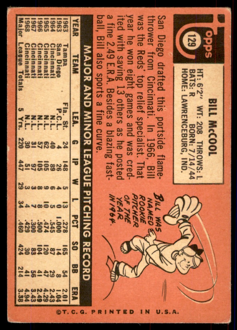 1969 Topps Bill McCool San Diego Padres #129