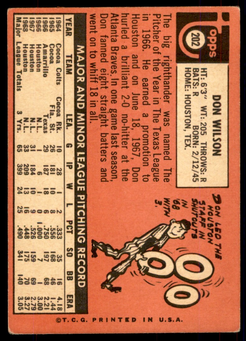 1969 Topps Don Wilson Houston Astros #202