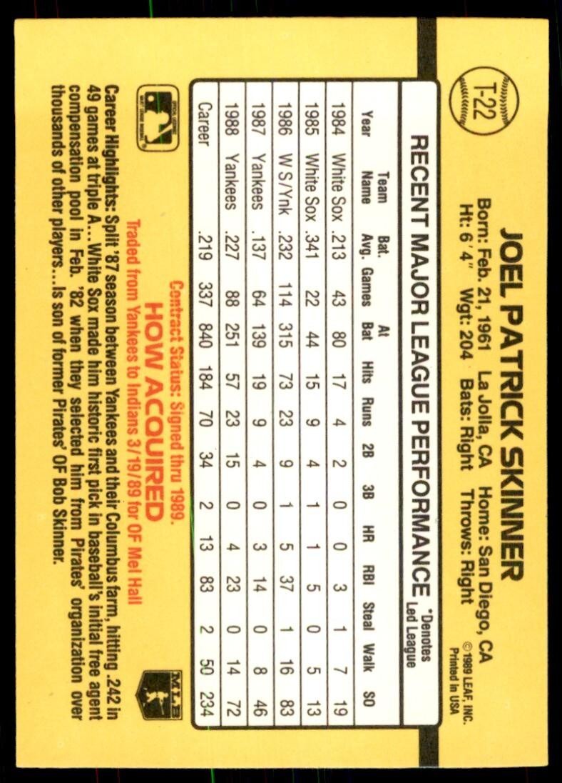 1989 Donruss Traded Joel Skinner Baseball Cards #T-22