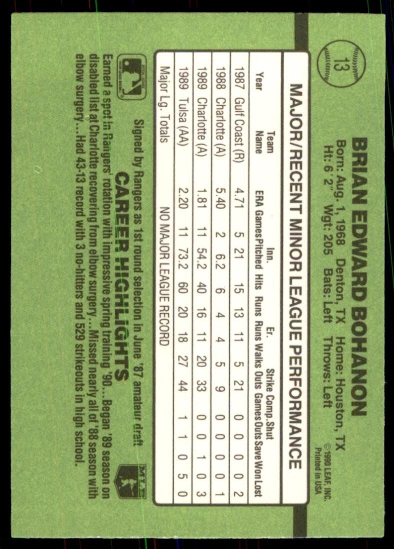 1990 Donruss The Rookies Brian Bohanon Baseball Cards #13