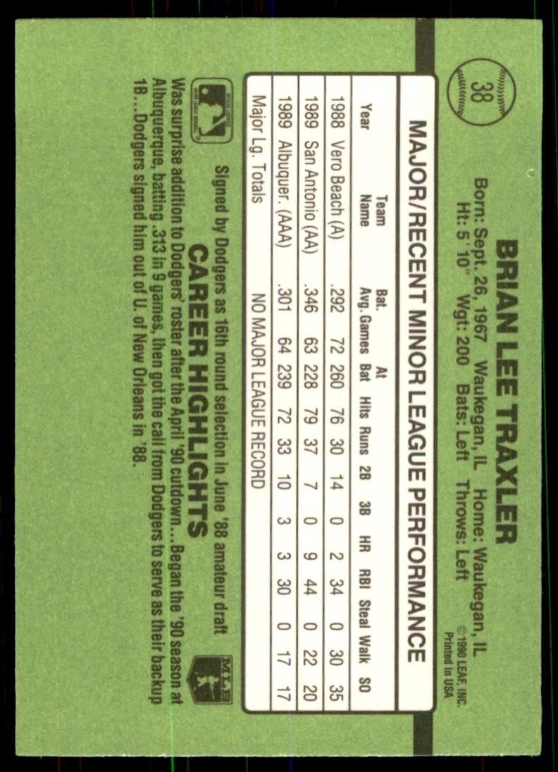 1990 Donruss The Rookies Brian Traxler Baseball Cards #38