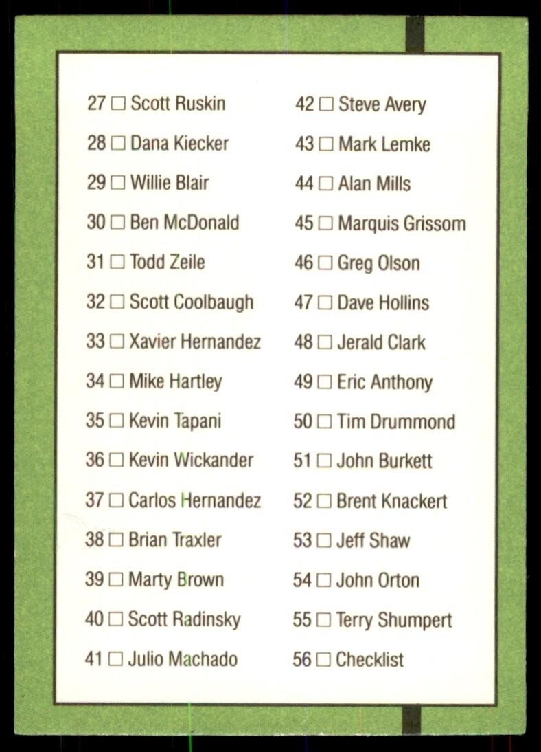 1990 Donruss The Rookies Checklist Baseball Cards #56