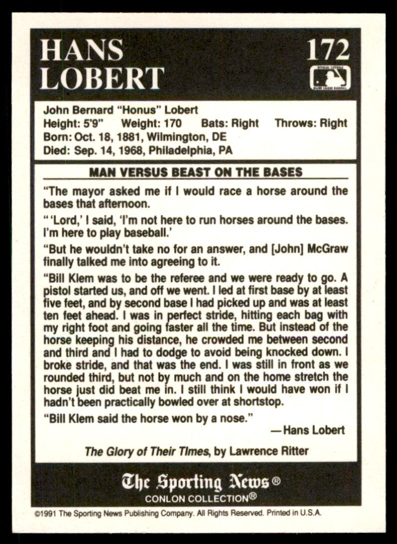 1991 The Sporting News Conlon Collection Hans Lobert Baseball Cards #172
