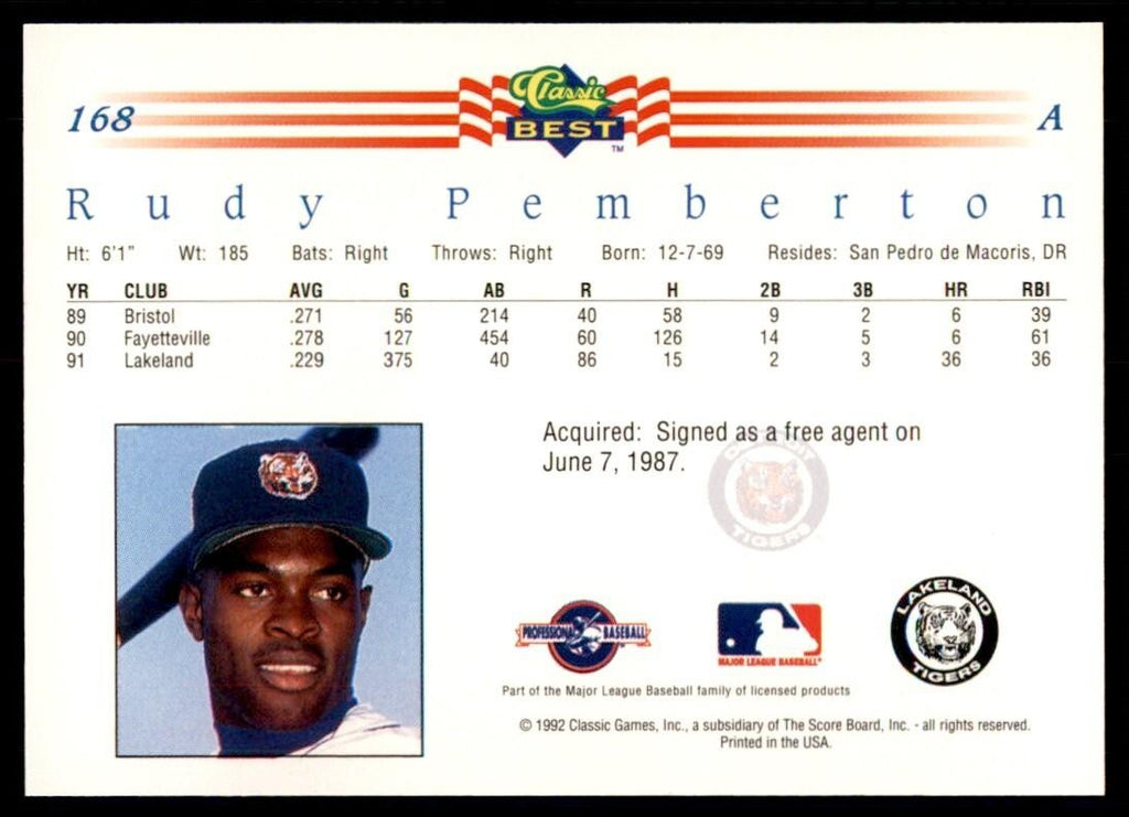 1992 Classic Best Rudy Pemberton Baseball Cards #168