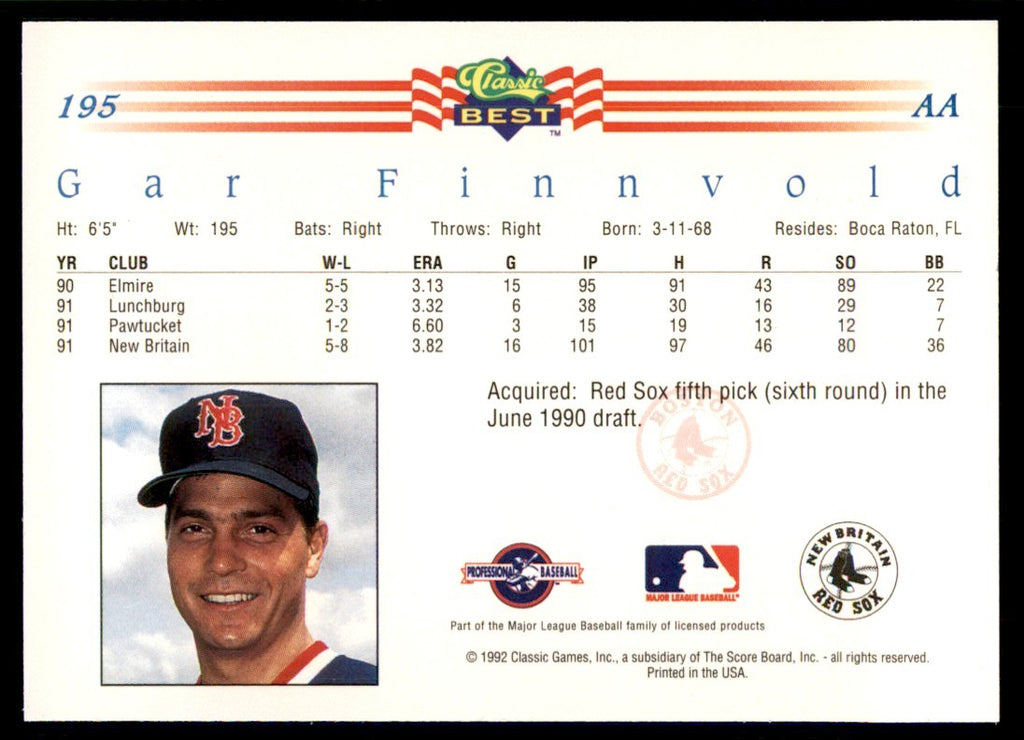 1992 Classic Best Gar Finnvold Baseball Cards #195