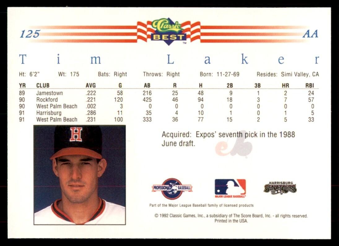 1992 Classic Best Tim Laker Baseball Cards #125