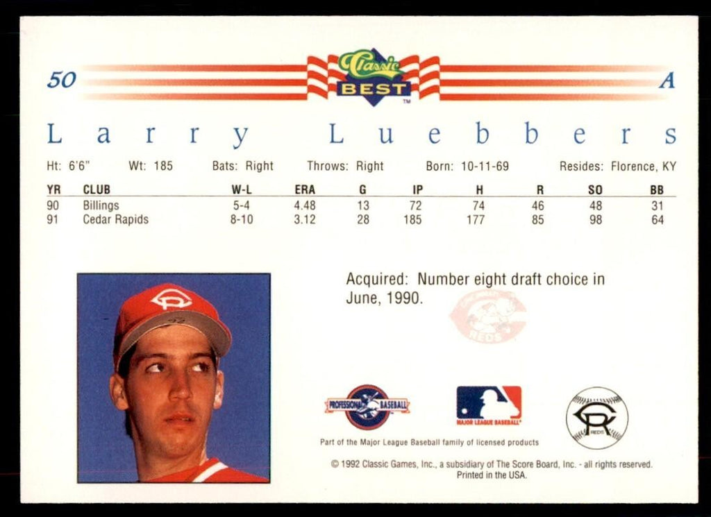1992 Classic Best Larry Luebbers Baseball Cards #50