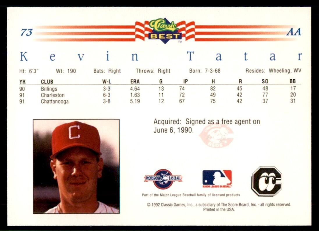 1992 Classic Best Kevin Tatar Baseball Cards #73