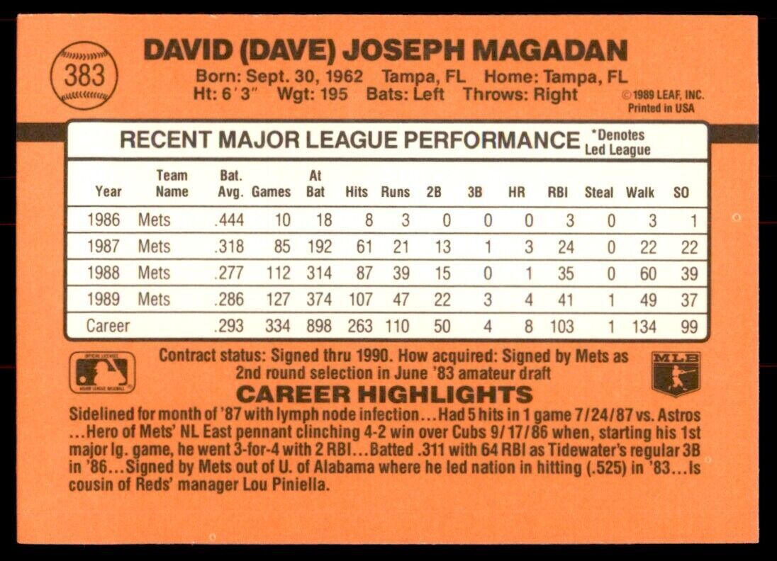 1990 Donruss Dave Magadan Baseball Cards #383