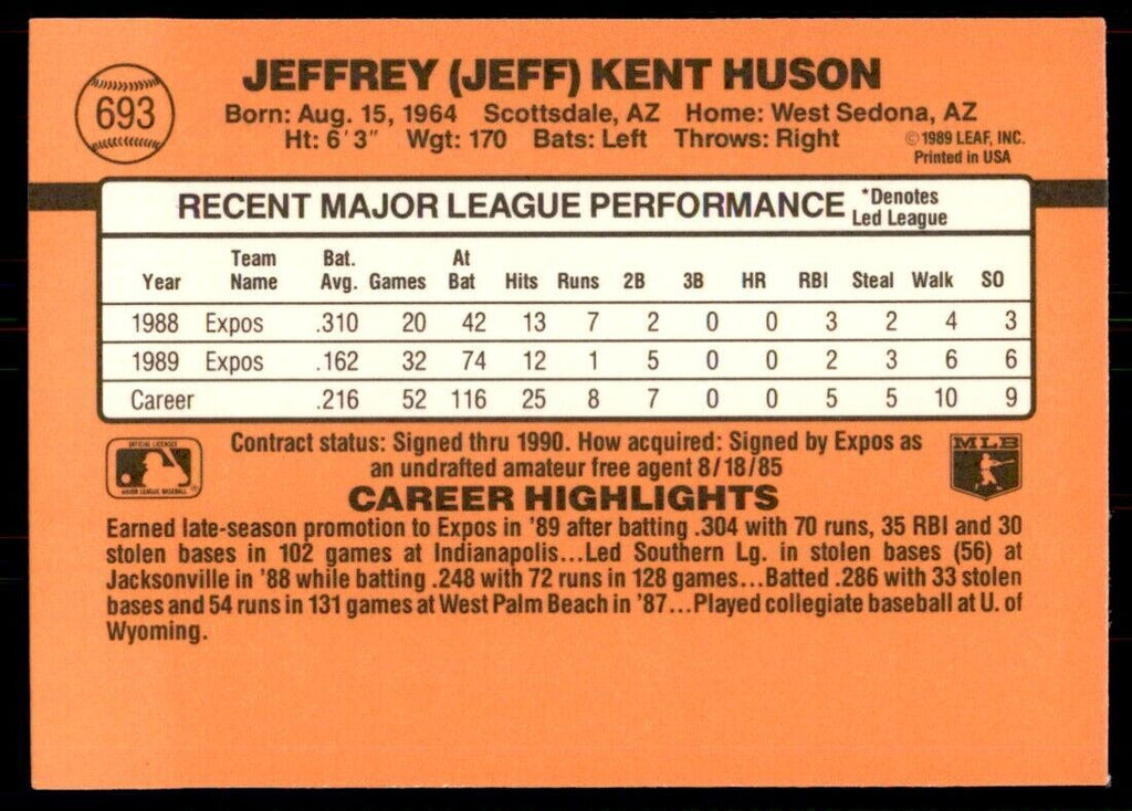 1990 Donruss Jeff Huson Baseball Cards #693