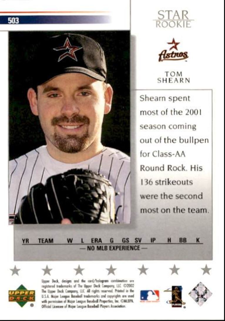 2002 Upper Deck Tom Shearn Rookie Houston Astros #503