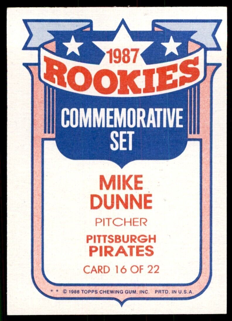 1988 Topps Rookies Mike Dunne A Baseball Cards #16
