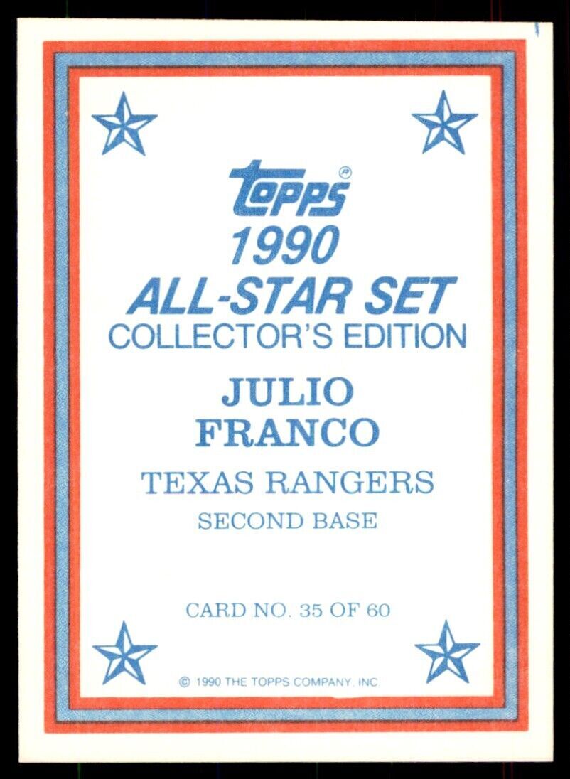 1990 Topps All Stars Julio Franco A Baseball Cards #35