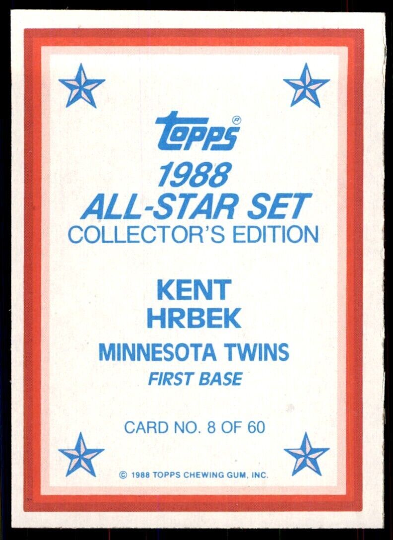 1988 Topps All Stars Kent Hrbek Baseball Cards #8