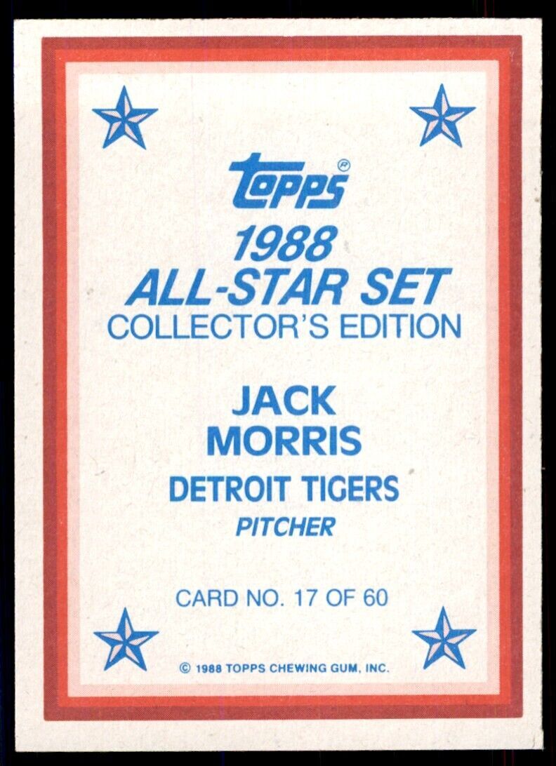 1988 Topps All Stars Jack Morris Baseball Cards #17