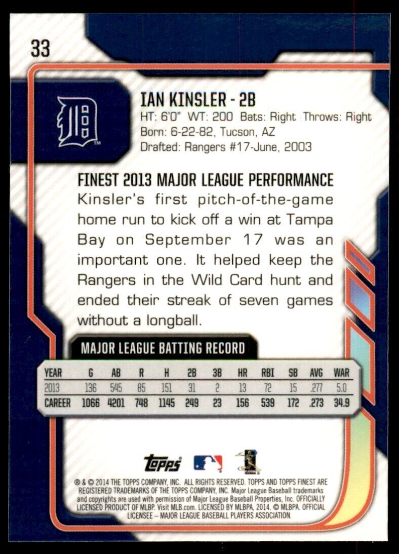 2014 Topps Finest Ian Kinsler Baseall Cards #33