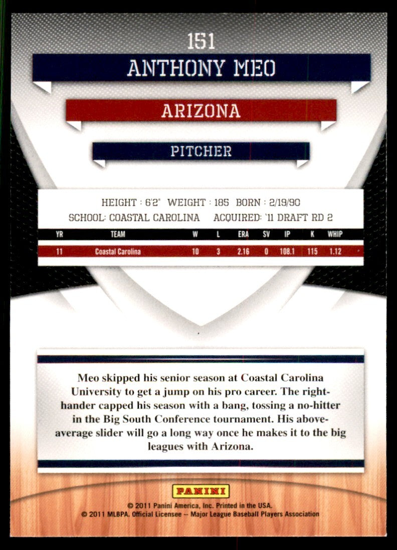 2011 Donruss Elite Series Anthony Meo Baseball Cards #151