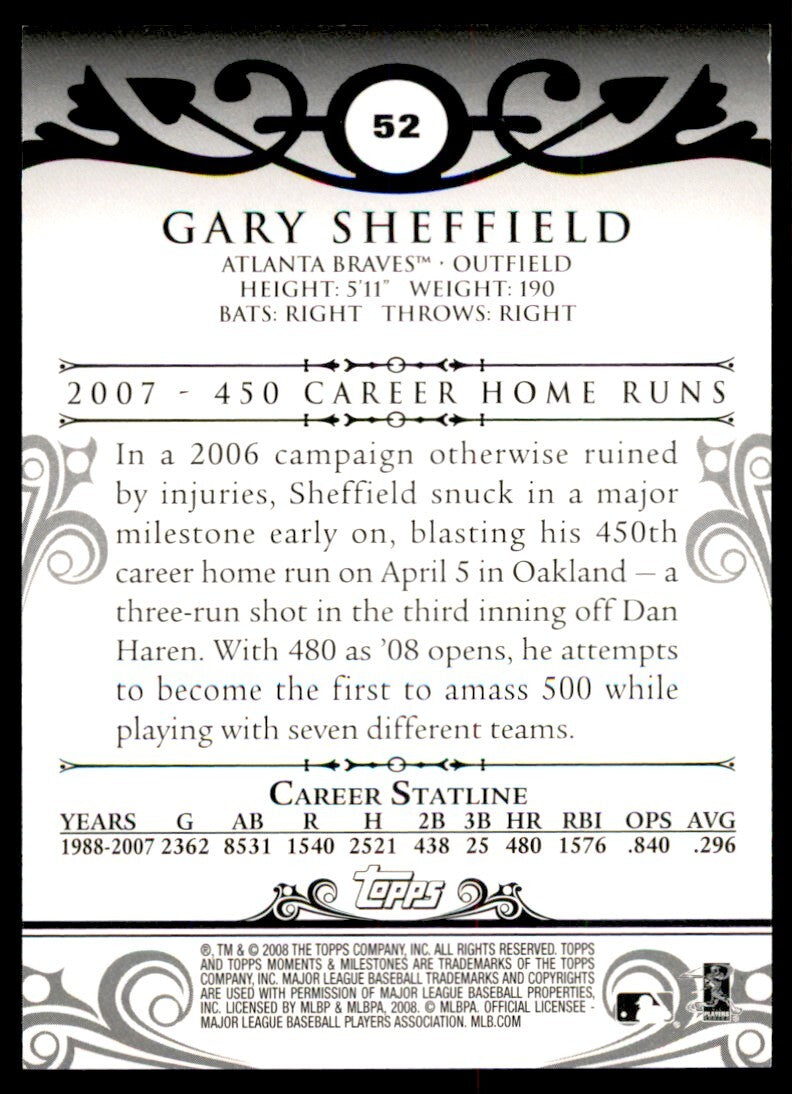 2008 Topps Moments & Milestones Gary Sheffield B 106/150 Baseball Cards #52