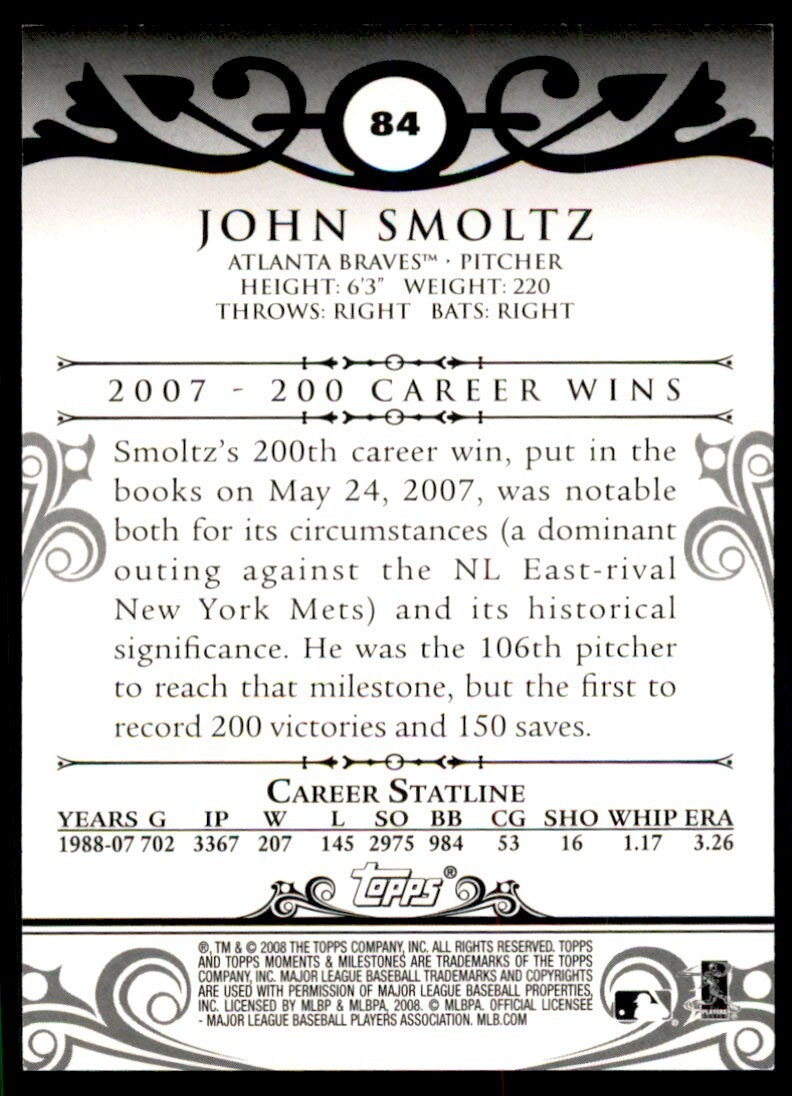 2008 Topps Moments & Milestones John Smoltz A 144/150 Baseball Cards #84