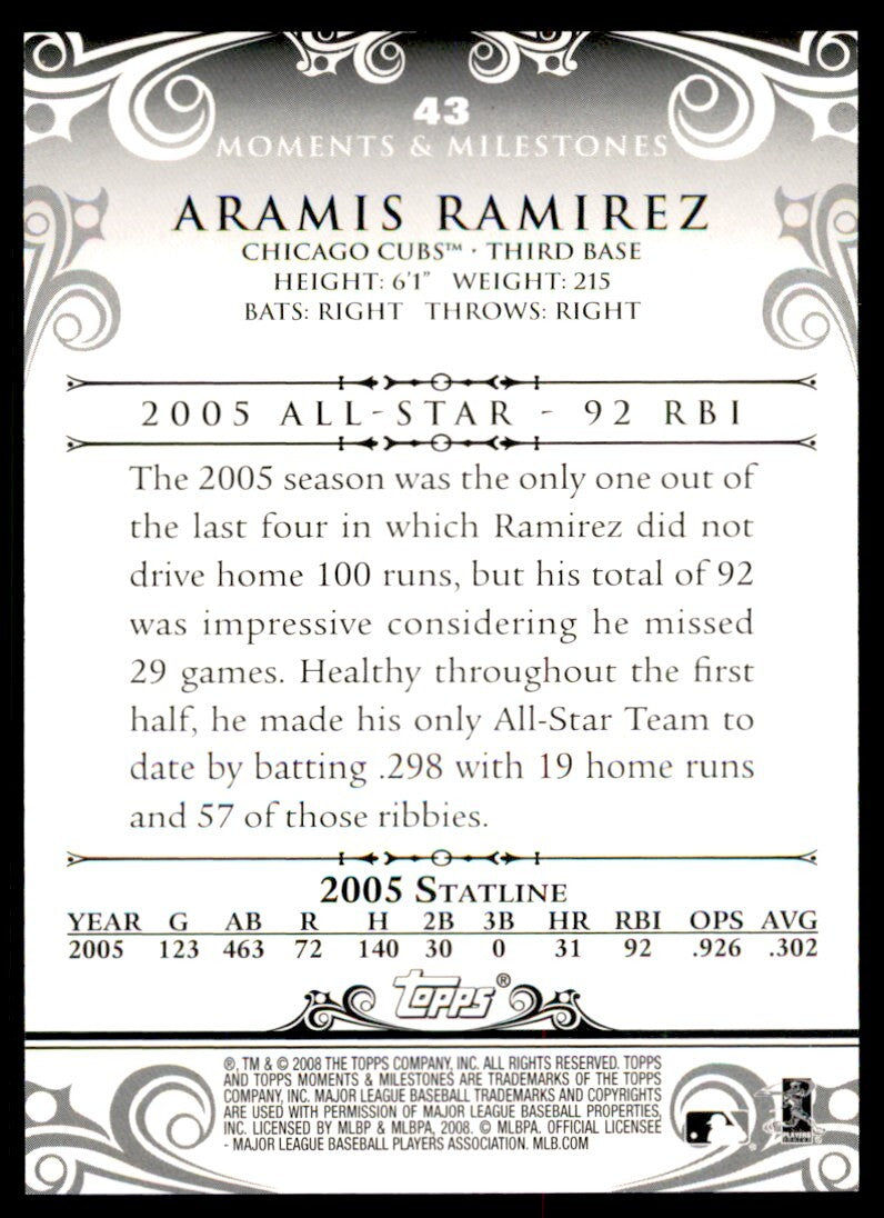 2008 Topps Moments & Milestones Aramis Ramirez 128/150 Baseball Cards #43